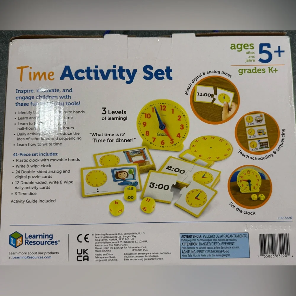 Learning Resources Time Activity Set for Kids 41 pieces develops time NIB